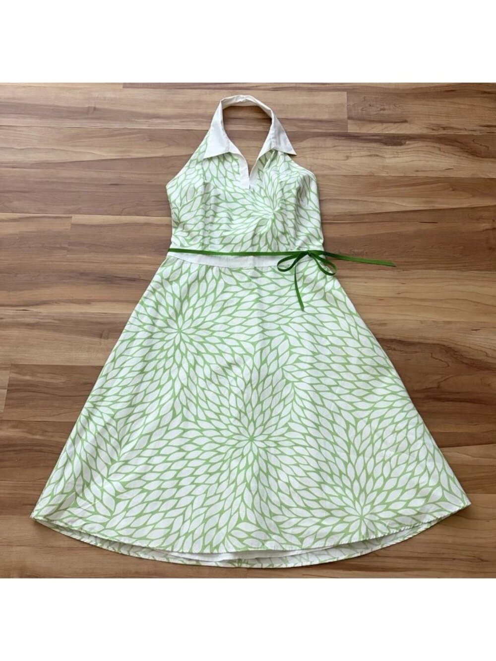 Yves Cossette Depeche Mode Women’s Size 12 Green White Floral Halter Fit Flare - Picture 1 of 13